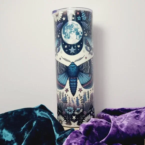 Witchy Moon Moth Tumbler – 20 oz Insulated | Crowing Hen of Clayton - Picture 4 of 7